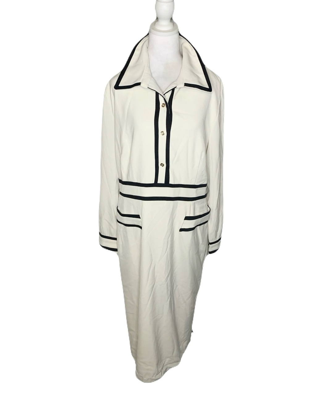 NEW Mooyius Plus Size 2XL Ivory Black Trim Classic Preppy Old Money Classy Dress